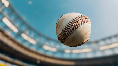 Dynamic Action Shot of a Flying Baseball Captured During an Intense Championship Game on the Fieldの素材