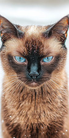 Close-Up of a Beautiful Siamese Cat with Striking Blue Eyes Against a Clear White Backgroundの素材