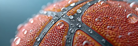 Close-Up of a Wet Basketball with Shimmering Water Drops Reflecting Light in Dramatic Styleの素材