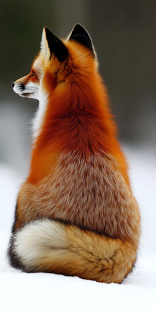 Red Fox in a Serene Winter Landscape, Majestic Animal with Bushy Tail Amidst Pristine White Snowの素材
