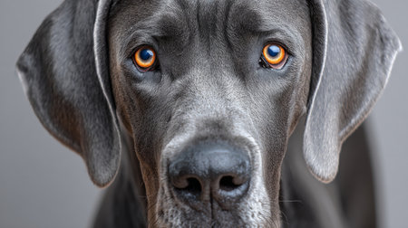 Majestic Gray Great Dane with Captivating Eyes in Close-Up Portrait, Exuding Warmth and Charmの素材