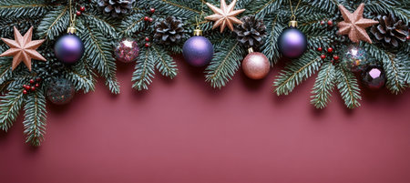 Elegant Christmas Pine Garland with Gold Ornaments and Baubles for Festive Holiday Decorationsの素材