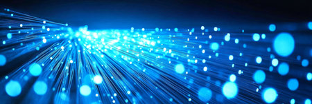 Futuristic Digital Network Connections with High Speed Data Transmission and Fiber Optic Cablesの素材