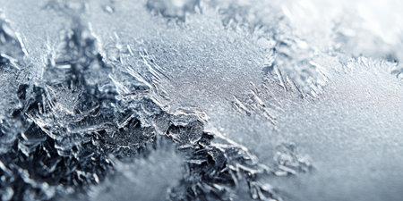 Detailed Frozen Window Texture with Unique Ice Crystals and Decorative Patterns in Winter Seasonの素材