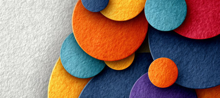 Modern Abstract Artwork Featuring Vibrant Colored Circles on a Textured Backdrop, Geometric Designの素材