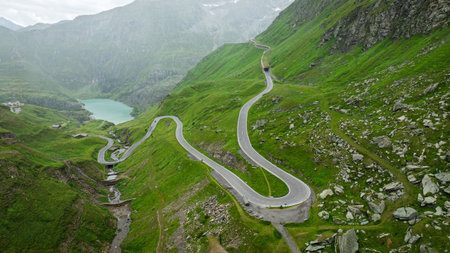 Dramatic Alpine Pass Road Turquoise Lake in Austria s High Tauern National Park Serpentine Beauty