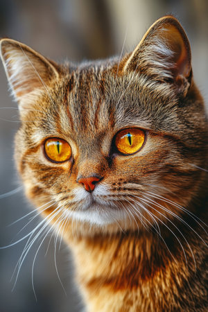 Charming American Shorthair Cat Portrait Striking Green Eyes and Graceful Posture on Display.の素材