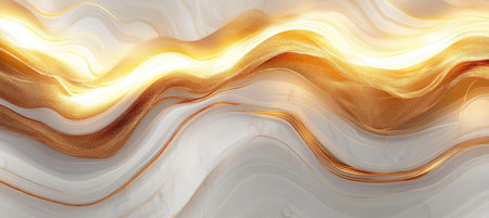 Abstract Art with Subtle Marble Waves and Glistening Golden Accents on a Radiant White Backgroundの素材