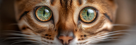 Stunning Close-Up of a Unique Bengal Cat with Striking Green Eyes and Charming Expressionの素材