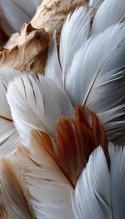 Soft Plumes Harmony in Delicate Feathered Patterns, Exuding Elegance and Serenity in Neutral Tonesの素材
