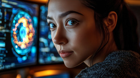 Focused Engineer at Work on Complex Visual Data Analysis, Programming Data Visualization Systemsの素材