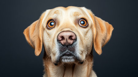 Charming Golden Retriever Dog Portraits Capturing Emotions and Dignity in Soft Gray Studio Lightingの素材