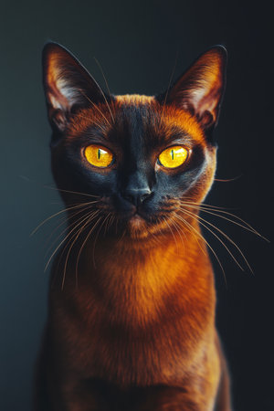 Charming Burmese Breed Kitten Headshot with Captivating Golden Eyes and Unique Face Mask Lookの素材