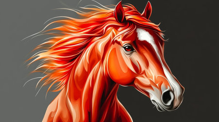 Dynamic Red Horse Galloping Through a Sunlit Meadow, Capturing Strength, Freedom, and Graceの素材