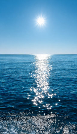 Azure Ocean s Glittering Embrace Sun-Kissed Reflections Creating Silver Patterns on Waterの素材