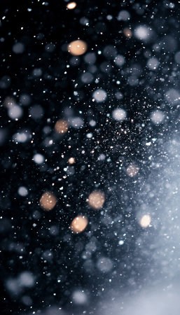Snowflakes Falling Gently in a Soft Light Blur Over Deep Blue, Creating a Magical Winter Atmosphereの素材