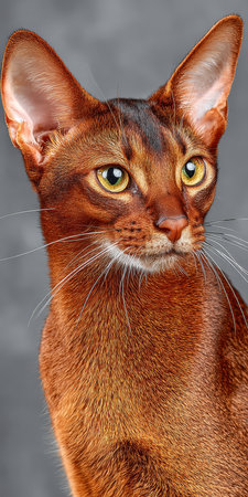 Stunning Abyssinian Cat Face on a Soft Neutral Background, Capturing Its Elegance and Charmの素材