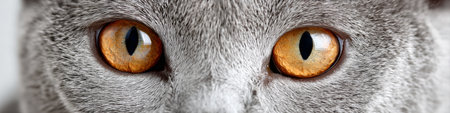 Close-Up Portrait of a Beautiful Chartreux Cat with Captivating Orange Eyes on a Clear Backgroundの素材