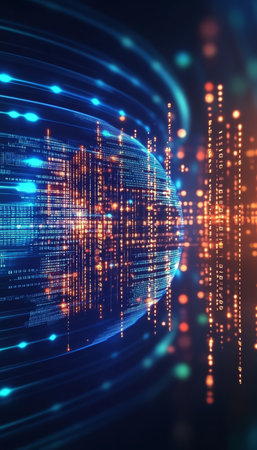 Abstract Digital Technology Network Visualization with Binary Code and Futuristic Innovation Conceptの素材