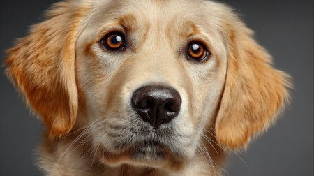 Charming Labrador Retriever with Bright Brown Eyes Joyfully Posing in a Beautiful Outdoor Settingの素材