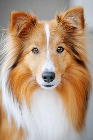 Closeup Portrait of a Shetland Sheepdog with Expressive Eyes and Smooth Fur, Purebred Beautyの素材