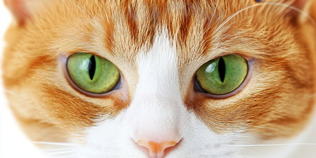 Stunning Portrait of a Majestic Cat Showcasing Striking Green Eyes and Vibrant Orange Fur Detailsの素材