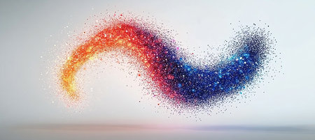 Vibrant Abstract Background with Iridescent Waves of Colorful Particles and Bright Energy Formsの素材