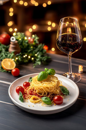 Gourmet Pasta Delight Elegant Dish of Fresh Pasta with Rich Tomato Basil Sauce and Herbsの素材