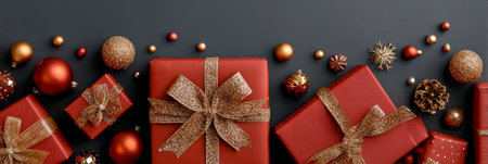 Festive New Year Presents for Christmas Celebrations with Colorful Gift Decorations and Backgroundの素材