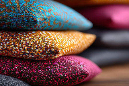 Vibrant and Colorful Decorative Cushions Stacked Together, Perfect for Enhancing Home Decor Styleの素材