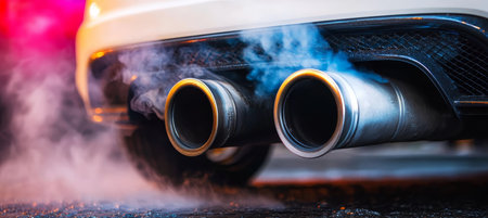 Heavy Air Pollution from Modern Transport and Exhaust Fumes Emitted by Dirty Old Gasoline Vehiclesの素材