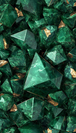 Geometric Emerald Pattern Featuring Abstract Crystalline Textures with Organic Forms and Depthの素材