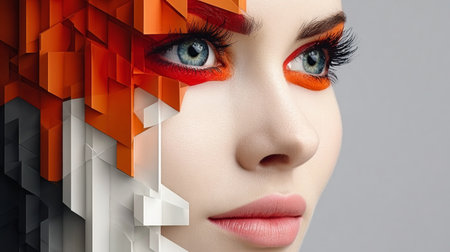 Stunning Geometric Patterns and Creative Makeup Artistry Showcasing Unique Portrait Stylesの素材
