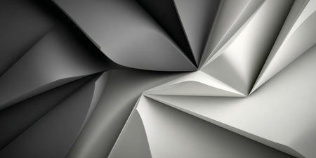 Dynamic Geometric Composition Featuring Layered Forms in Gradient Greyscale with Lines and Anglesの素材