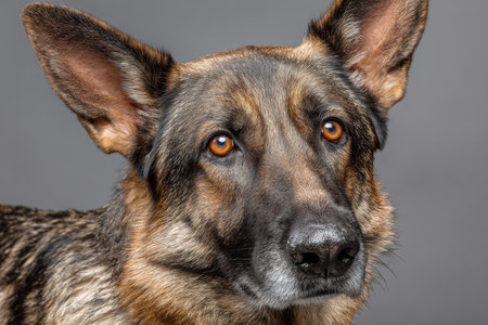 A Stunning Portrait of a German Shepherd Showcasing Its Bright Eyes and Heart-Shaped Brow Structureの素材
