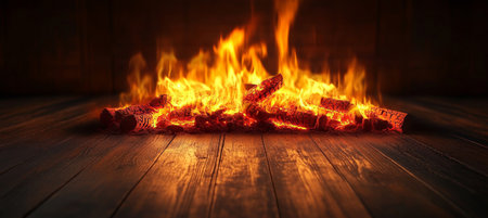 Enchanting Warmth A Rustic Fireplace with Dancing Flames and Glowing Embers Creating Cozy Ambianceの素材