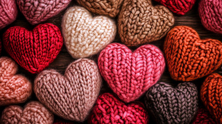 Beautiful Arrangement of Knitted Heart-Shaped Decor for a Cozy Romantic Ambiance on Valentine s Dayの素材