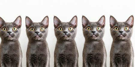 Charming Studio Shot of a Group of Adorable Chartreux Kitties with Expressive Faces and Big Eyesの素材