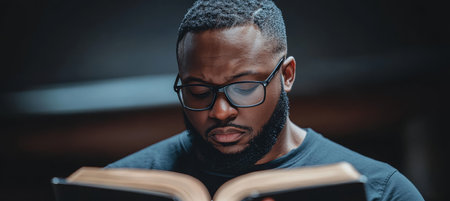 Concentrated Gentleman Deeply Engaged in Reading an Old Book on History and Biography Topicsの素材