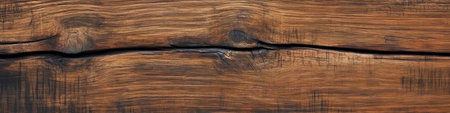 Rustic Organic Brown Bark Timber Material Surface with Unique Knot Patterns and Cracks in Wood Plankの素材
