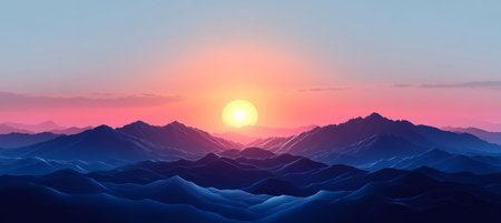 Majestic Mountain Peaks in a Vibrant Sunset Sky, Capturing Nature s Stunning Serenity and Beauty.の素材