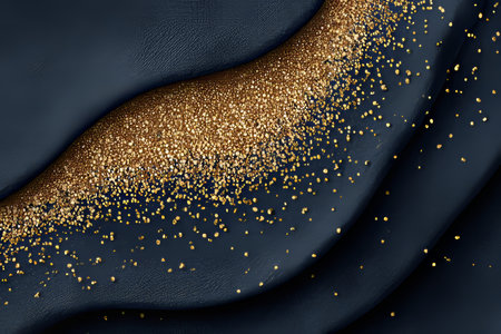 Elegant Navy Velvet Background Enhanced with Sparkling Golden Glitter for Luxurious Visual Appealの素材