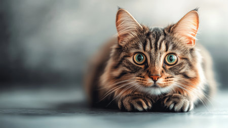 Stunning Portrait of a Brown Tabby Norwegian Forest Cat with Beautiful Eyes, Focused and Attentiveの素材