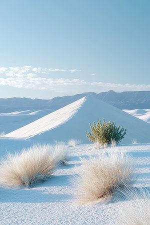 Breathtaking view of the dramatic white sands dunes in White Sands National Park under a clear skyの素材
