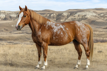 Majestic Appaloosa Roan Horse Galloping Across Autumn Landscapes with Stunning Patterns and Colorsの素材