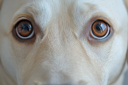 Golden Labrador Retriever Dog Looking Adoringly at the Camera on a Clean Background, Studio Shotの素材