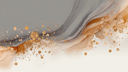 Luxurious Abstract Design Element with Elegant Swirls and Glittering Droplets in Grey and Beigeの素材