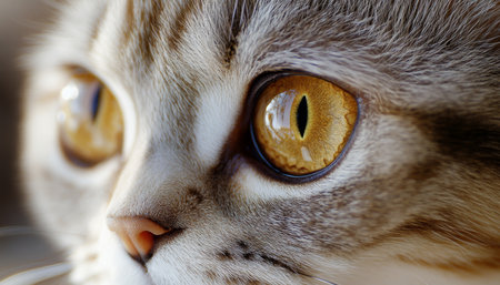 Charming Golden-Eyed Scottish Fold Cat With Cute Expression Captured in Impressive Close-Up Shotの素材