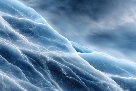 Ethereal Ice Landscape with Subtle Distortions and Cold Blue Overlays, Evoking Calmnessの素材