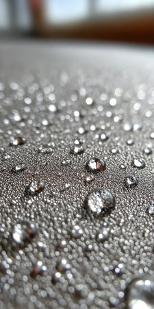 Macro Surface Coating with Raindrops, Closeup Details of Industrial Finish and Glossy Textureの素材